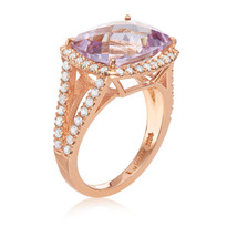 6.40CT Cushion Cut Amethyst and Diamond Ring in 14k Rose Gold(7.05ctw)
