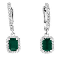 1.08CT t.w Emerald-Cut Emerald and Diamond Earrings in 14K White Gold(1.55ctw)
