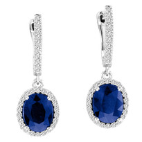 9x7MM Oval Sapphire and Diamond Earrings in 14k White Gold(4.86ctw)