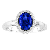 1.CT Oval Sapphire and Diamond Ring in 14k White Gold(1ctw)