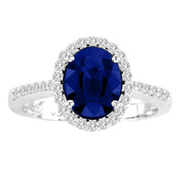 1.75CT Oval Sapphire and Diamond Ring in 14k White Gold(2.05ctw)
