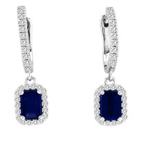 14k White Gold 6X4 Emerald-Cut Sapphire and Diamond Earrings (1 1/2CT.W)