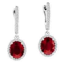 14k White Gold 9X7mm Oval Ruby and Diamond Earrings (4 5/6CTW)