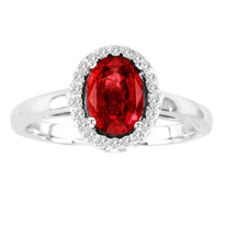 1.CT Oval Ruby and Diamond Ring in 14k White Gold(1ctw)
