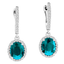5.00ct Oval Blue Topaz and Diamond Earrings in 14k White Gold (5.53ctw)