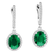3.50ct Oval Emerald and Diamond Earrings in 14k White Gold (5.53ctw)