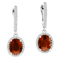 4.20ct Oval Garnet and Diamond Earrings in 14k White Gold (4.73ctw)