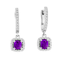 2.00CT T.W Cushion-Cut Amethyst and Diamond Earrings in 14k White Gold (2.44ctw)
