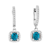 2.00CT T.W Cushion-Cut Blue Topaz and Diamond Earrings in 14k White Gold (2.44ctw)