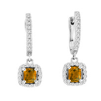 2.00CT T.W Cushion-Cut Citrine and Diamond Earrings in 14k White Gold (2.44ctw)