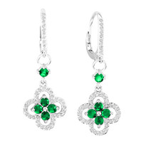 14k White Gold Emerald and Diamond Flower Earrings (1.61ct t.w)