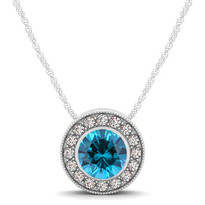 14k White Gold Round Blue Topaz and Diamond Circle Pendant (.70ctw)
