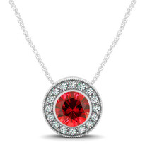 14k White Gold Round Ruby and Diamond Circle Pendant (.79ctw)
