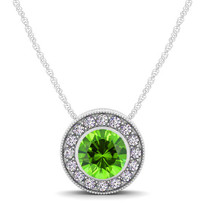 14k White Gold Round Peridot and Diamond Circle Pendant (.64ctw)