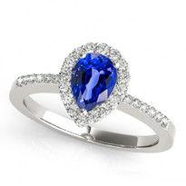 14k White Gold 7x5 Pear Shape Sapphire and Diamond  Engagement Ring (.95ctw)