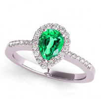 14k White Gold 7x5 Pear Shape Emerald and Diamond Engagement Ring (.90ctw)