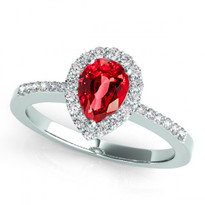 14k White Gold 7x5 Pear Shape Ruby and Diamond Engagement Ring (.95ctw)