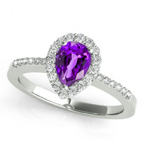 14k White Gold 7x5 Pear Shape Amethyst and Diamond Engagement Ring (.85ctw)