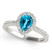 14k White Gold 7x5 Pear Shape Blue Topaz and Diamond Engagement Ring (1.20ctw)