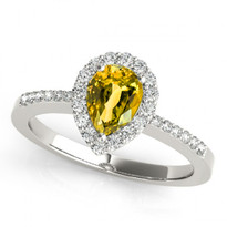 14k White Gold 7x5 Pear Shape Citrine and Diamond Engagement Ring (.85ctw)