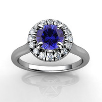 14k White Gold 5.5MM Round Sapphire and Diamond Engagement Halo Ring (1.04CTW)
