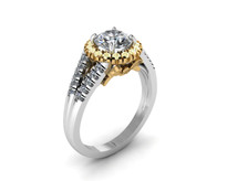14k Two-Tone Yellow Diamond Halo Double Row Semi-Mount (.45ctw)
