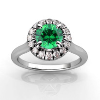 14k White Gold 5.5MM Round Emerald and Diamond Engagement Halo Ring (1.30CTW)
