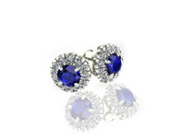 14k White Gold Round Sapphire and Diamond Halo Earrings (2.80ctw)