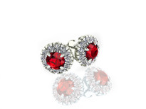 14k White Gold Round Ruby and Diamond Halo Earrings (2.80ctw)