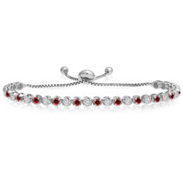 "One-Size-Fits-All" Round Ruby and Diamond Adjustable Bracelet in 14K White Gold (2.00ctw - 5.00ctw)