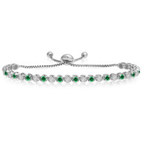 "One-Size-Fits-All" Round Emerald and Diamond Adjustable Bracelet in 14K White Gold (2.00ctw - 5.00ctw)