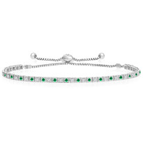 "One-Size-Fits-All" Round Emerald and Diamond Adjustable 'Box' Tennis Bracelet in 14k White Gold (.88ctw)