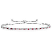 "One-Size-Fits-All" Round Ruby and Diamond Adjustable 'Box' Tennis Bracelet in 14k White Gold (.88ctw)