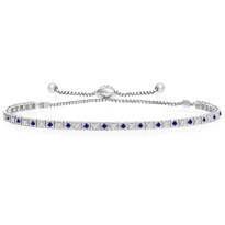 "One-Size-Fits-All" Round Sapphire and Diamond Adjustable 'Box' Tennis Bracelet in 14k White Gold (.88ctw)