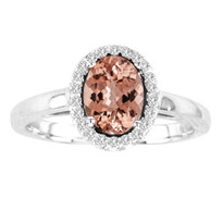 Oval Morganite and Diamond Halo Ring in 14k Gold (1.00ctw)