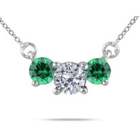 Diamond and Emerald 3-Stone Necklace in 14K Gold