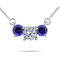Diamond and Sapphire 3-Stone Necklace in 14K Gold