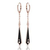 14K ROSE ONYX & DIAMOND EARRINGS;DIAMOND=1/5 CTTW