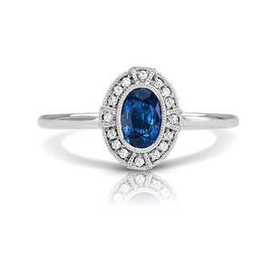 14K W SAPPHIRE & DIAMOND FASHION RING;DIAMOND=1/20 CTTW;BLUE SAPPHIRE=5/8 CTTW