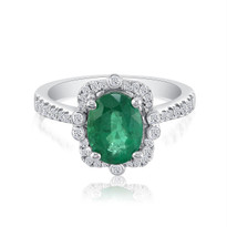 42 diamonds .35ct GH SI with 1.90ct Emerald AA set in 18k white gold