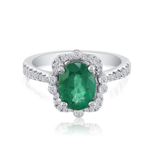 42 diamonds .35ct GH SI with 1.90ct Emerald AA set in 18k white gold