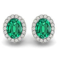 Oval Emerald & Diamonds Earring 2 ct 14k gold