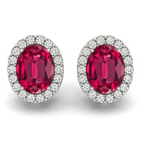  Oval Ruby & Diamonds Earring 2 ct 14k gold