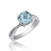 Aqua and Diamonds ring  in 14k white gold