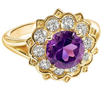  1.3CT ROUND AMETHYST WITH 1/2CT LAB GROWN DIAMOND 14K YELLOW GOLD