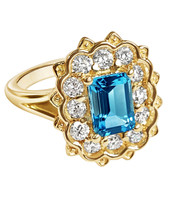  1.40CT EMERALD CUT BLUE WITH 1/2CT LAB GROWN DIAMOND 14K YELLOW GOLD