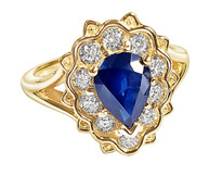 1.5CT PEAR SHAP SAPPHIRE  WITH 1/2CT LAB GROWN DIAMOND 14K YELLOW GOLD