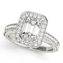 Halo Emerald  Diamond 14k Gold Engagement Ring