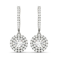 Round  Diamond Halo Earrings in 14k White Gold 1ct t.w