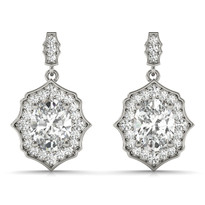 SCALLOPED OV HALO EARRINGS  DIAMOND 14K GOLD
